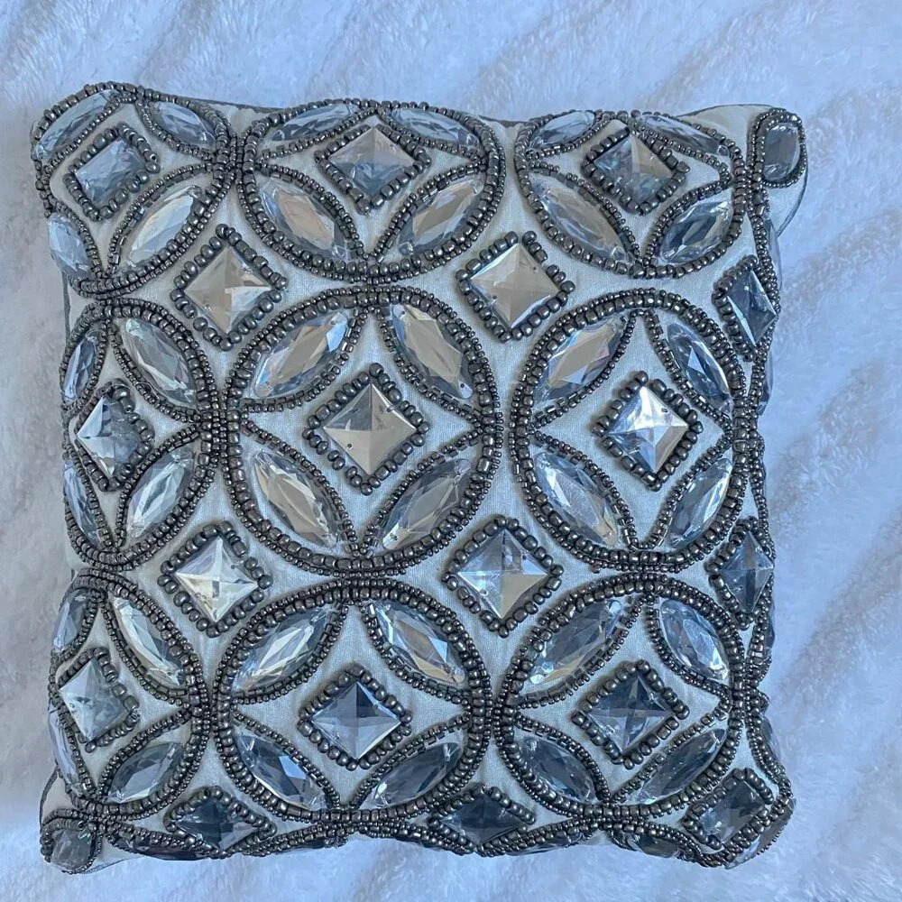 Thro Decorative Pillow Silky Gwyn Gemstone 12x12” Small Zipper Silky